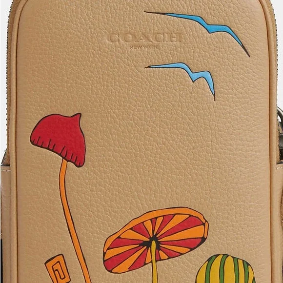 Coach Tan Crossbody Bag with Colorful Mushroom Design - Picture 3 of 16